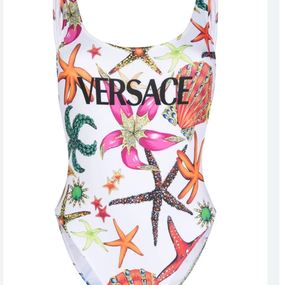 Versace White and Orange Tropical Print One Piece